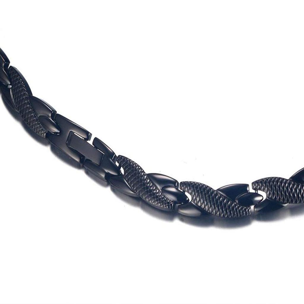 Rockyu Popular Brand Magnetic Necklace for Men and Women Stainless Steel Chain Black Hypoallergenic Stiff Shoulder Necklace Black Gold Dragon Crest