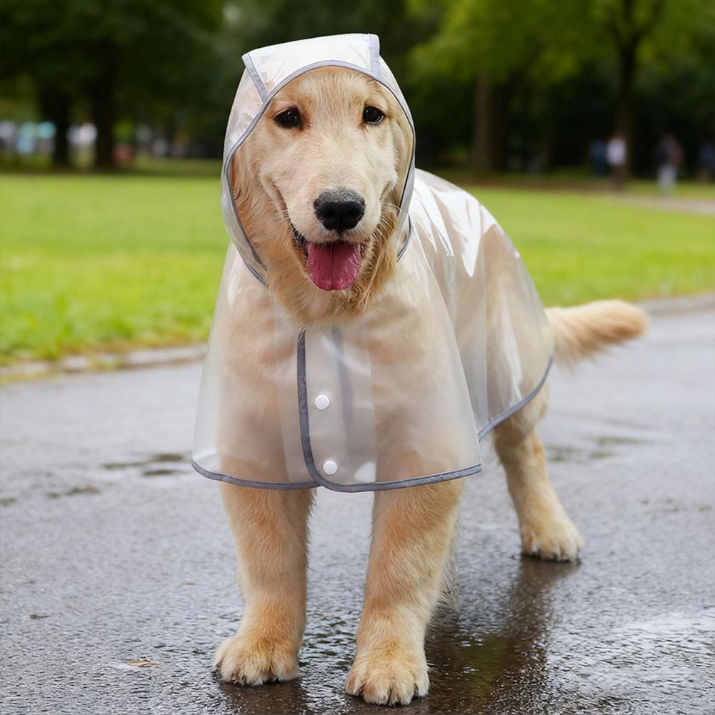 Waterproof Dog Poncho Dog Raincoat with Buttons Waterproof Dog Raincoat with Hood Leash Hole for Dogs Transparent for Puppies