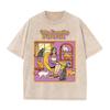 Distressed Purple Vintage Tee Funny Cat Lady My Family Portrait Cartoon Print Loose Oversized Short Sleeve Tshirt
