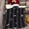 Lace & Bow Stripes Flannel Blanket Warm Soft Halloween Christmas Couch Warm Cozy Decorative Decor Gift for All Season