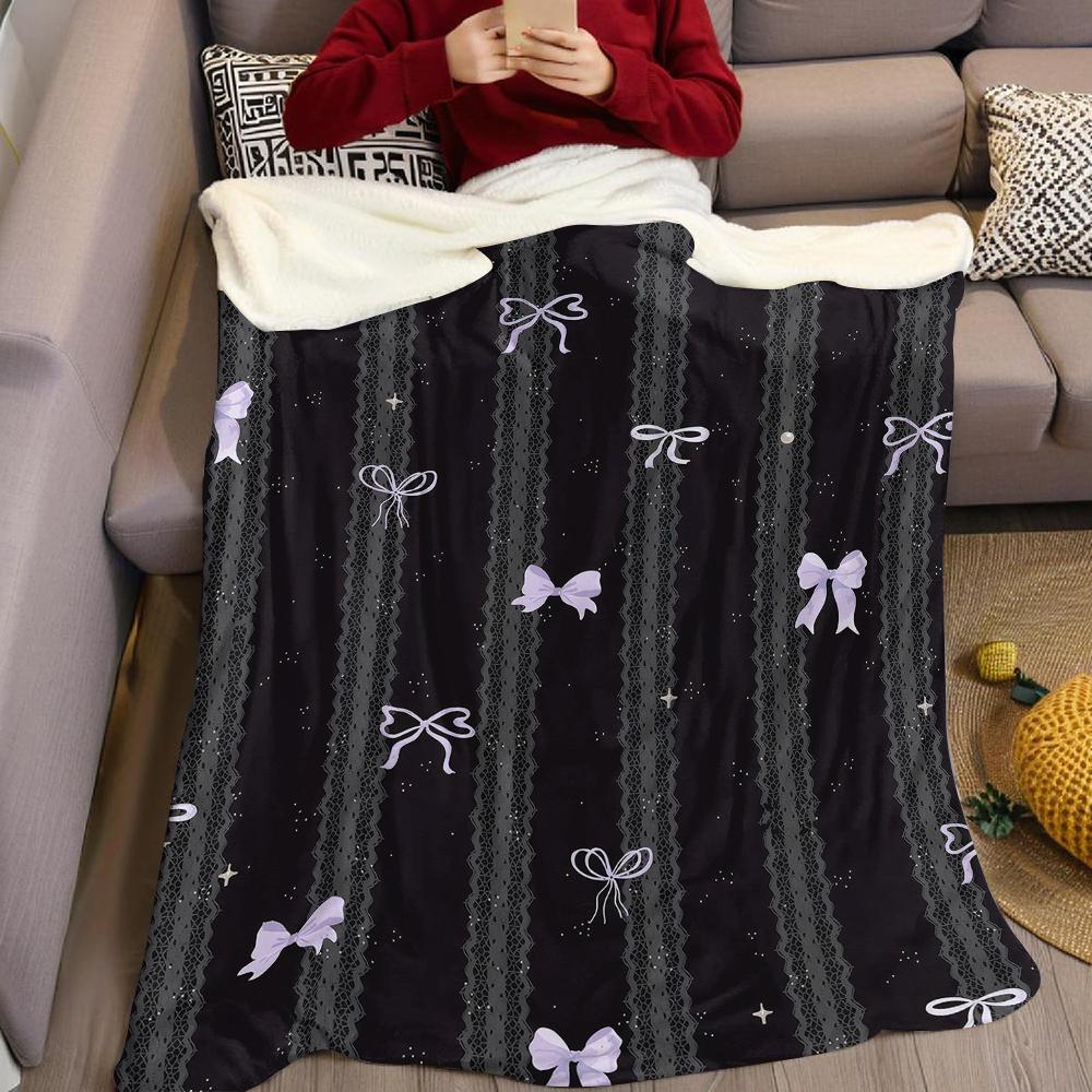 Lace & Bow Stripes Flannel Blanket Warm Soft Halloween Christmas Couch Warm Cozy Decorative Decor Gift for All Season