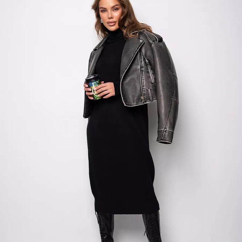 Elegant Solid Color Knitted Dress Women Loose Turtleneck Long Sleeve Female Sweater Autumn Winter Fashion Lady Knitwear