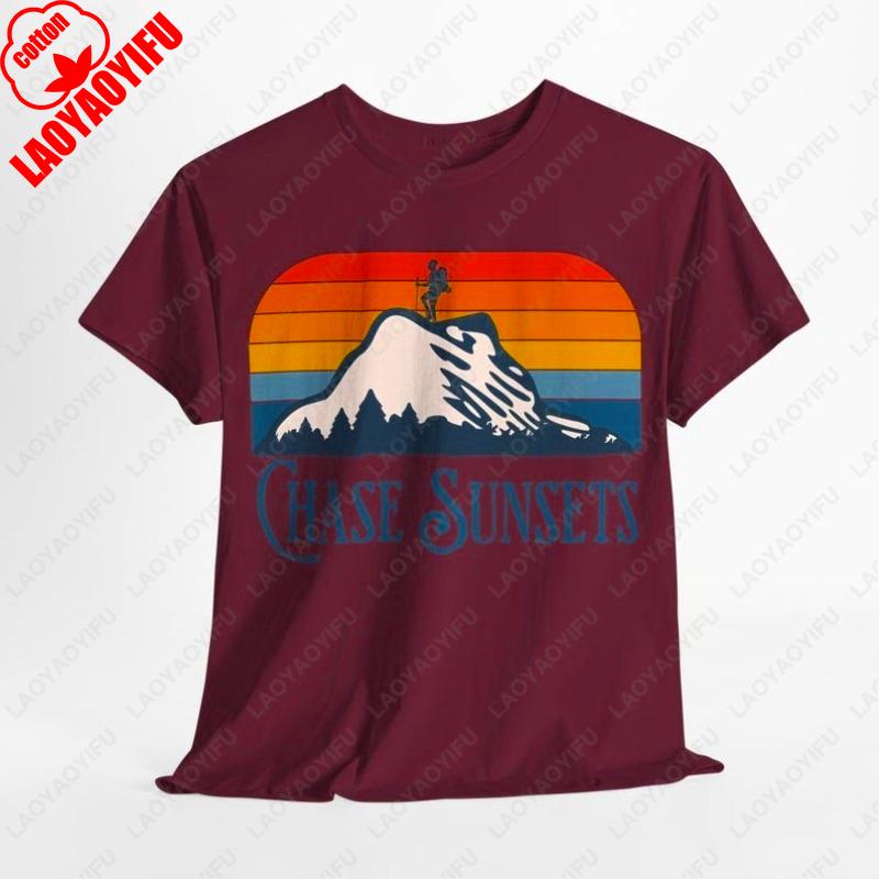 

Fun Adventure Awaits Unisex Cotton Tshirts Sunset Chaser Hiking Oneck Printed Tops Nature Lovers Gift Creative Sport Man Tee S