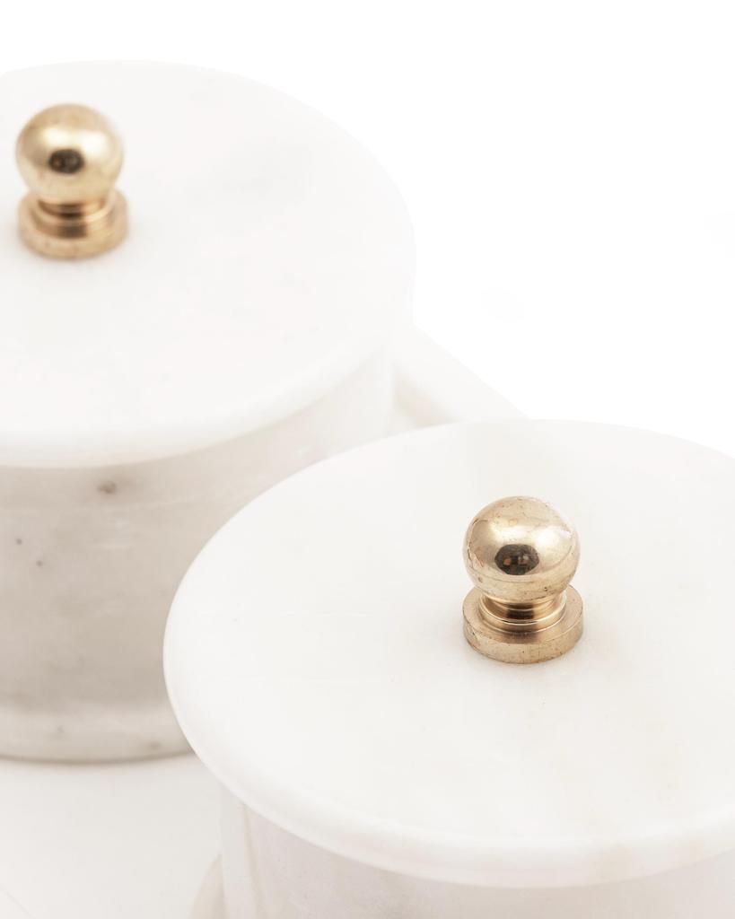 Marble Trinket Set: Storage Bowls with Brass Knobs & Tray