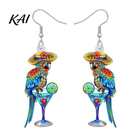Hypoallergenic Hooks for Sensitive Ears 1 Pair Cute Acrylic Parrot Earrings, Tropical Animal Dangle Vibrant Feather Pattern Earrings Women,