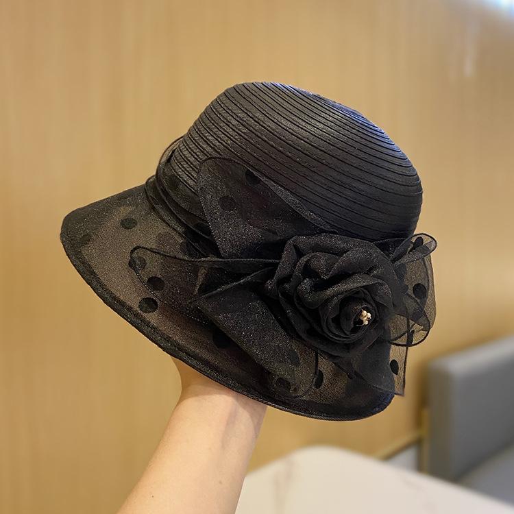 Hat temperament elegant flower bucket hat British summer new breathable versatile basin hat top hat