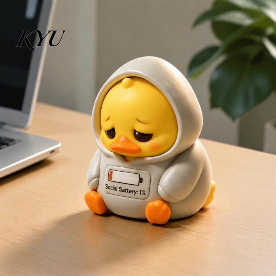 Lightweight Duck Decor for Shelves 3D Printed Sad Yellow Figurines, Cute Tired Worker Resin Novelty Figures Collectors Desk Ornaments Home Office,