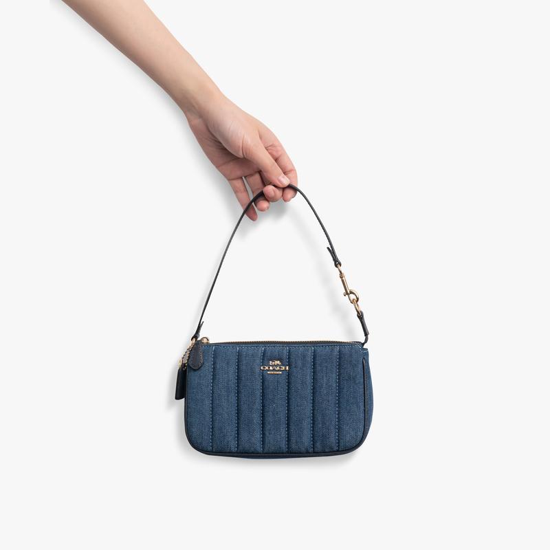 COACH Nolita 19 zipper closure quilted denim and leather mahjong bag underarm bag clutch wrist bag handbag small women's blue