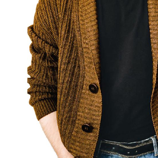 Men Sweater Cardigan Lapel Slim Leisure Single Breasted Solid Color Casual Cardigan for