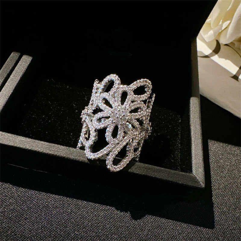 Fashion Retro Super Flash Zircon Micro-Inlaid Cut Out Stylish Large Pearl Grace Versatile Opening Fancy Ring