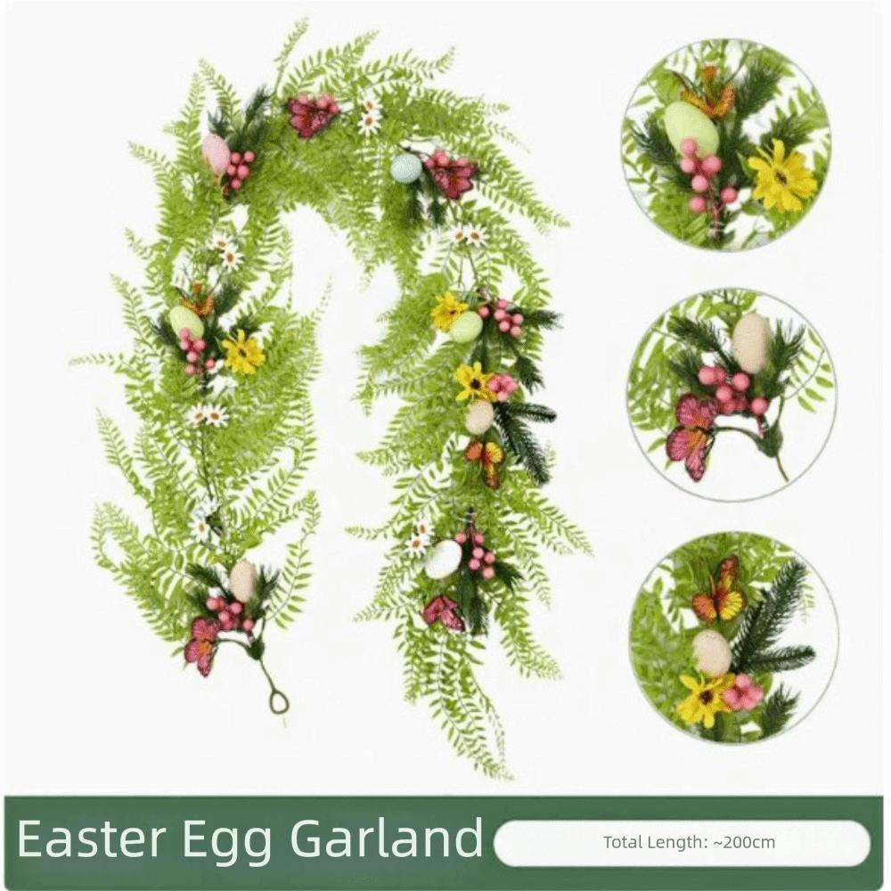 Green Leaf Easter Eggs Tactile Soft Rubber Simulation Flowers Vine Decorations Colorful Egg Artificial Eucalyptus