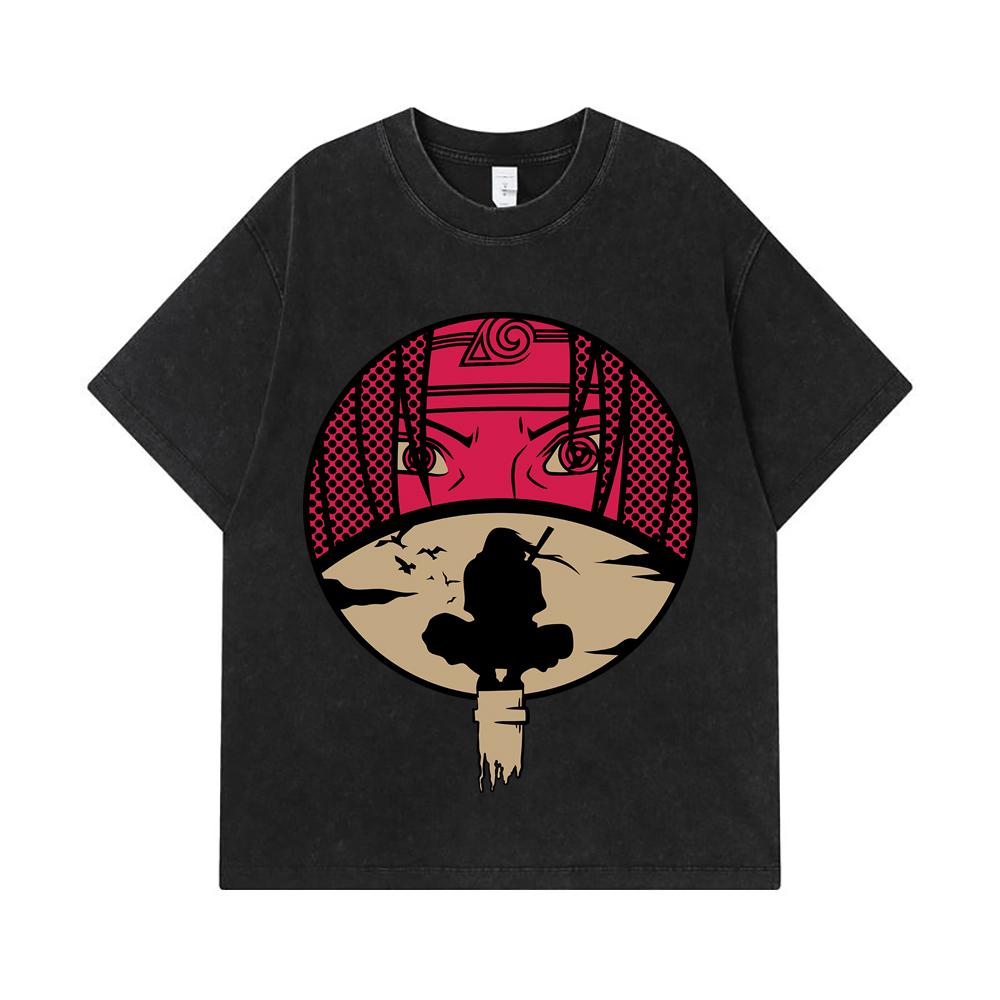 275 GSM Washed T-shirts 100% Cotton Naruto V8 Itachi Print Unisex Heavy Cotton T Shirt