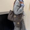 Women's Vintage M Logo Tote Bag Glossy Finish Large Capacity Zipper PU Detachable Pouch Easy Organize for Daily Commute Shopping