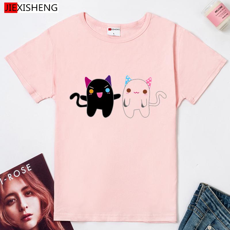 Black Cat White Cat Cartoon Print Women T Shirts Plus Size Summer Casual Short Sleeve T-Shirt Girl Tshirt Tops