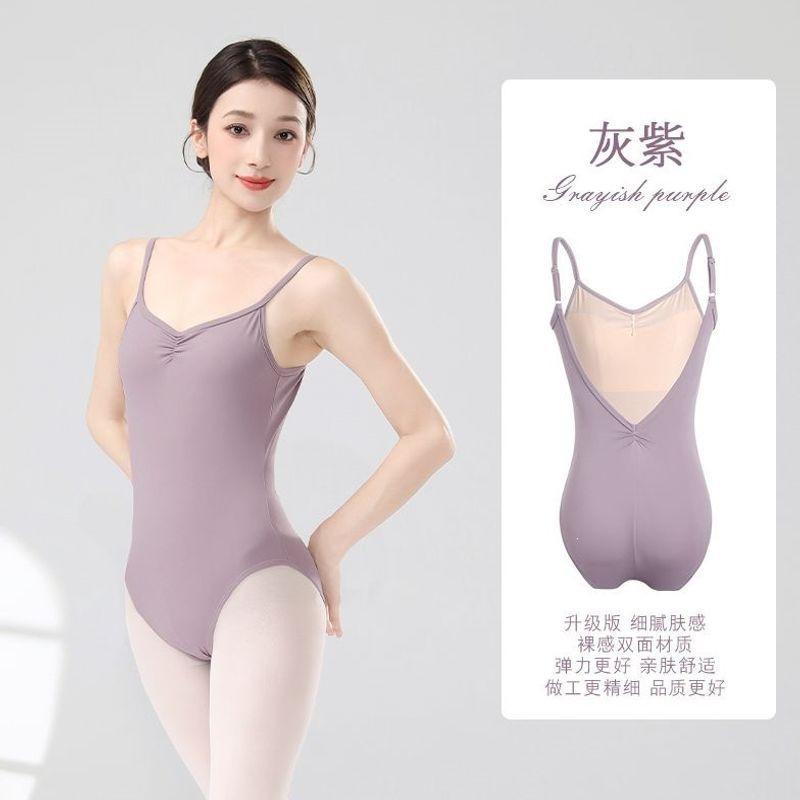 Womens High-Waist Ballet Leotard With Spaghetti Straps Dance Practice Adult Training Gymnastics Performance