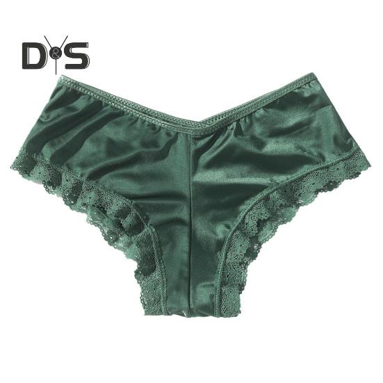 

Женские трусики с низкой талией, шелковые, кружевные, однотонные, ажурные, эластичные, мягкие, антисептические, влагоотводящие, женские трусы-брифы L зелёный