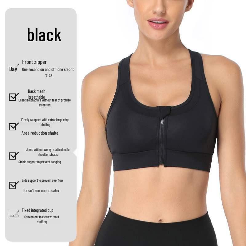 

Ударопрочный спортивный бюстгальтер на молнии - Стильный, поддерживающий, прилегающий крой для женщин с большой грудью 2XL чёрный