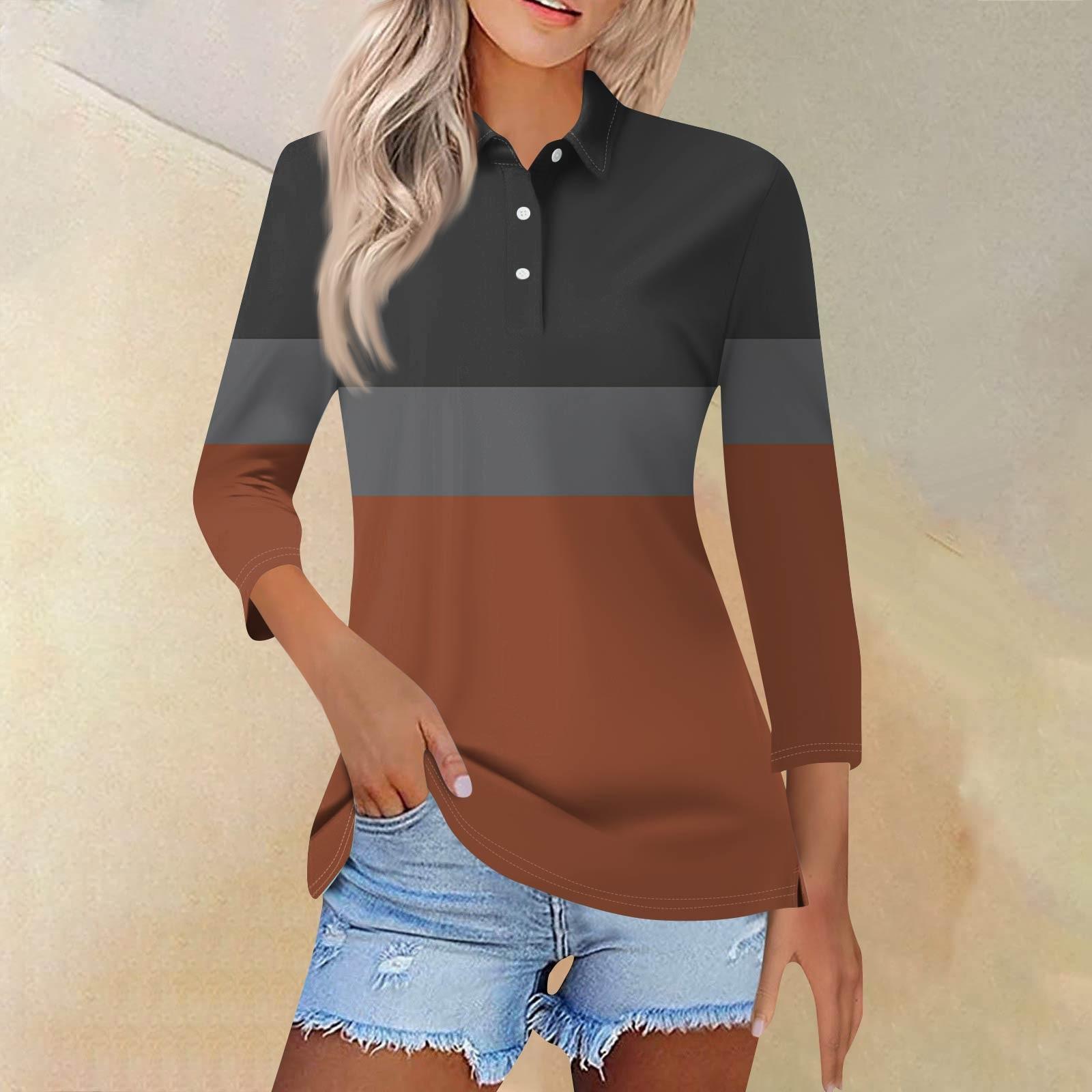 

Женская модная повседневная рубашка с короткими рукавами 3/4 с лацканами и принтом, женские топы на пуговицах S коричневый