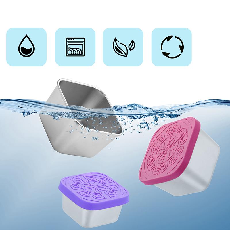 1/2 Pcs Stainless Steel Salad Box Snack Seasoning Container With Silicone Lids Leakproof Stackable Dressing Food Storage Box