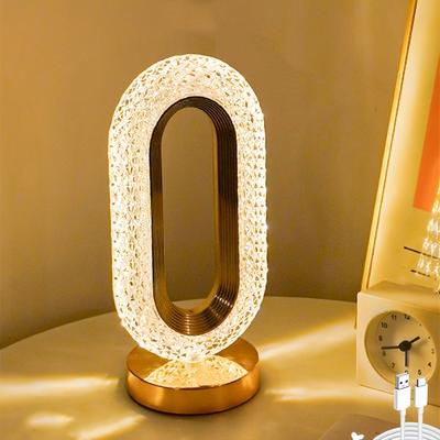 1 Lampada da Tavolo Ovale in Cristallo di Lusso, Lampada da Ufficio con Ricarica USB, Luce Notturna Decorativa da Comodino per Soggiorno Adatta per Camera da Letto, Soggiorno
