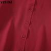 VONDA Women Lapel Neck Long Sleeve Striped Patchwork Buttons Up Loose Shirts Blouse