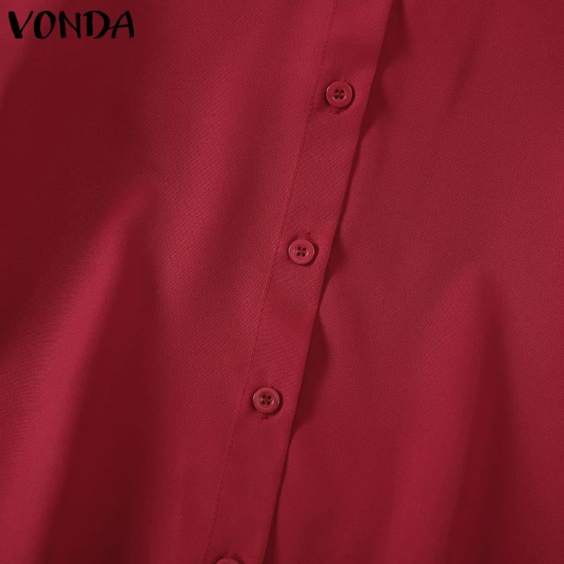 VONDA Women Lapel Neck Long Sleeve Striped Patchwork Buttons Up Loose Shirts Blouse