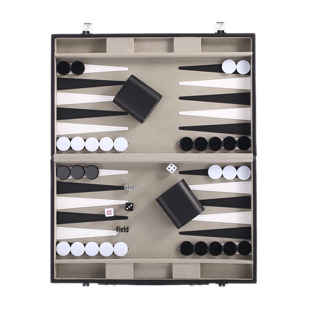 Portable PU Leather Backgammon Game Set with Piece Holder
