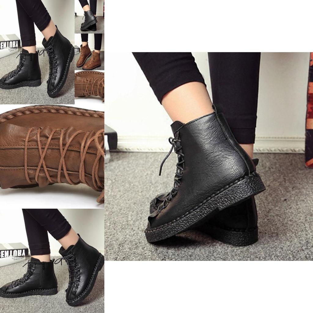 Casual Pu Women Leather Lace Up Combat Punk High Top Ankle Boots Boots Martin