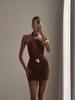 Women's Autumn/Winter Halter Neck Metal Buckle Pleated Dress