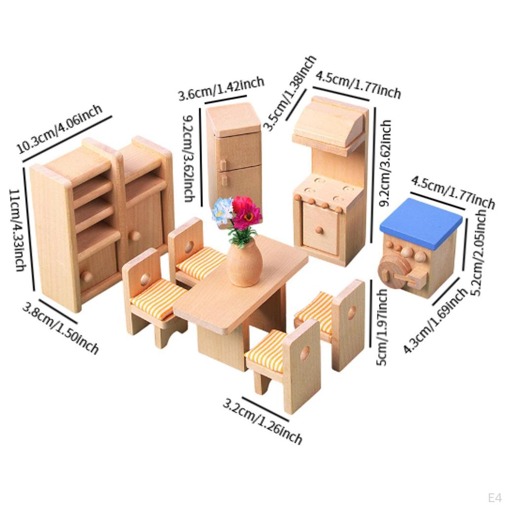 Wooden Dollhouse Furniture Set Miniature Toys Hobby Crafts Pretend Play Toy for Boys