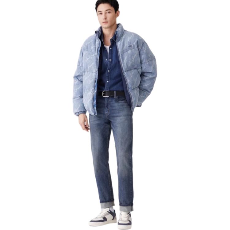Levis Loose Simple Comfortable Stand Collar Down Jacket Men Outerwear Denim-Blue 0017Q-0000