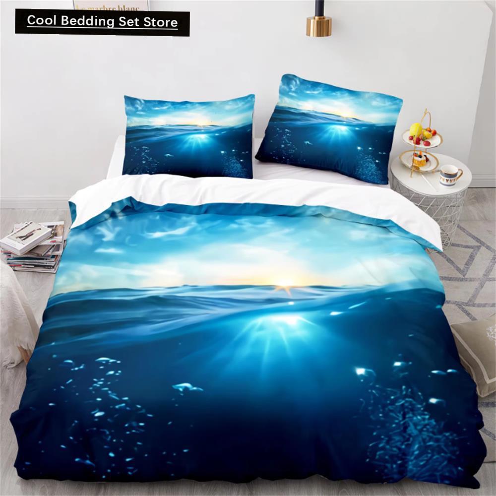 Wave Duvet Cover Set,Sea Ocean Nautical Bedding Set Sailboat Comforter Cover,Queen/King/Full/Twin Size Polyester Quilt Cover
