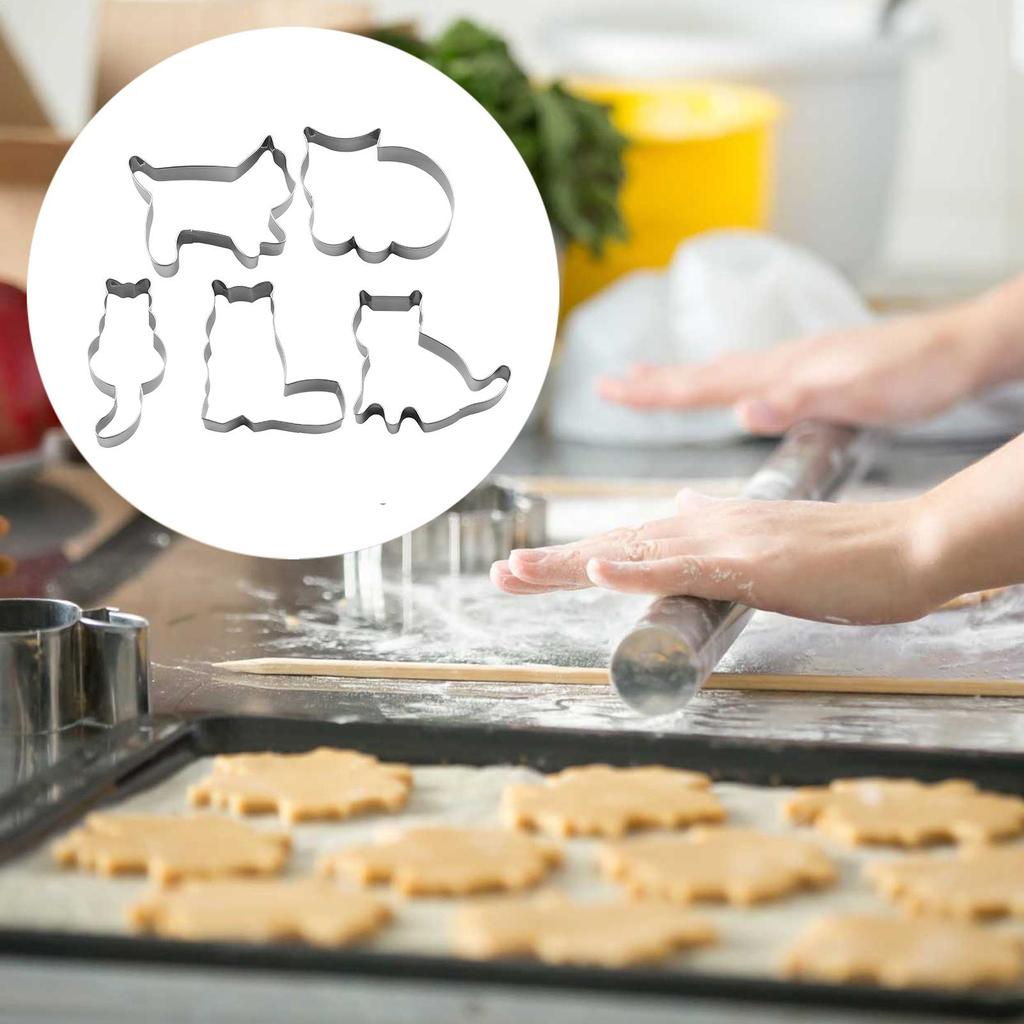 Dessert Baking Cutter Cute Kitten Dessert Baking Cutter 5 Pieces Stainless Steel Reusable Tool Cutting Mould For Dough Cheese