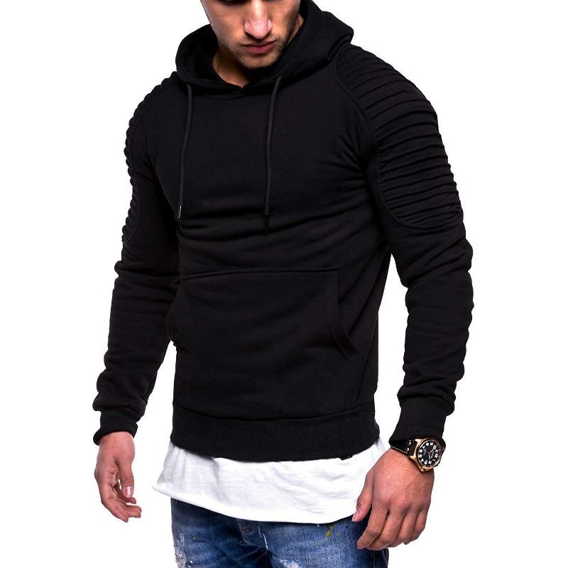New Men's Pullover Sweatshirt Striped Pleated Raglan Sleeve Hoodie