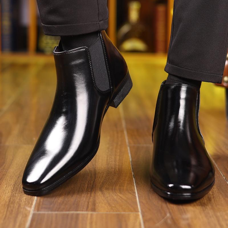 Men's Chelsea Boots Fashion Business Casual Dress Leather Platform Boots Luxury Wedding Shoes Botas