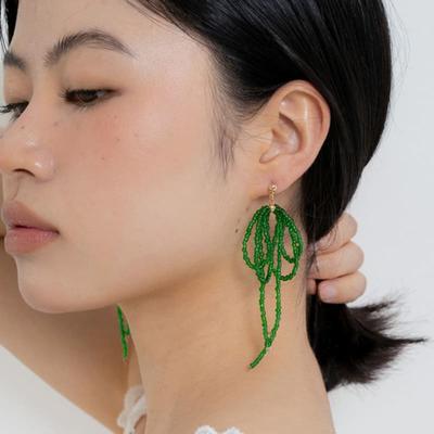Geegee Beads Ribbon Drop Earring - Green