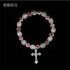 Jesus Cross Rosary Bracelet, Jesus Cross Handmade Bead Chain Rose, Sacred Heart Compassion Rosary Rosary Bracelet Gift