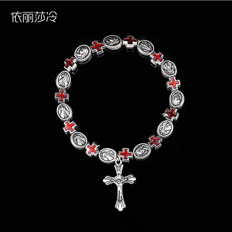 Jesus Cross Rosary Bracelet, Jesus Cross Handmade Bead Chain Rose, Sacred Heart Compassion Rosary Rosary Bracelet Gift