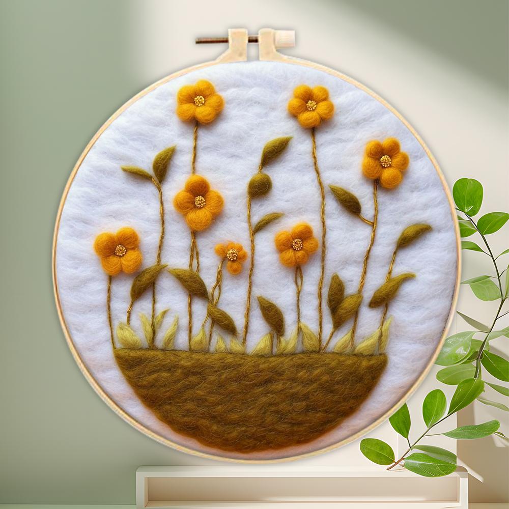 CHENISTORY Felt Painting DIY Wool Embroidery Kit Funny Floral Craft Painting DIY Wool Needle Felt Picture Kit Gift Artwork New