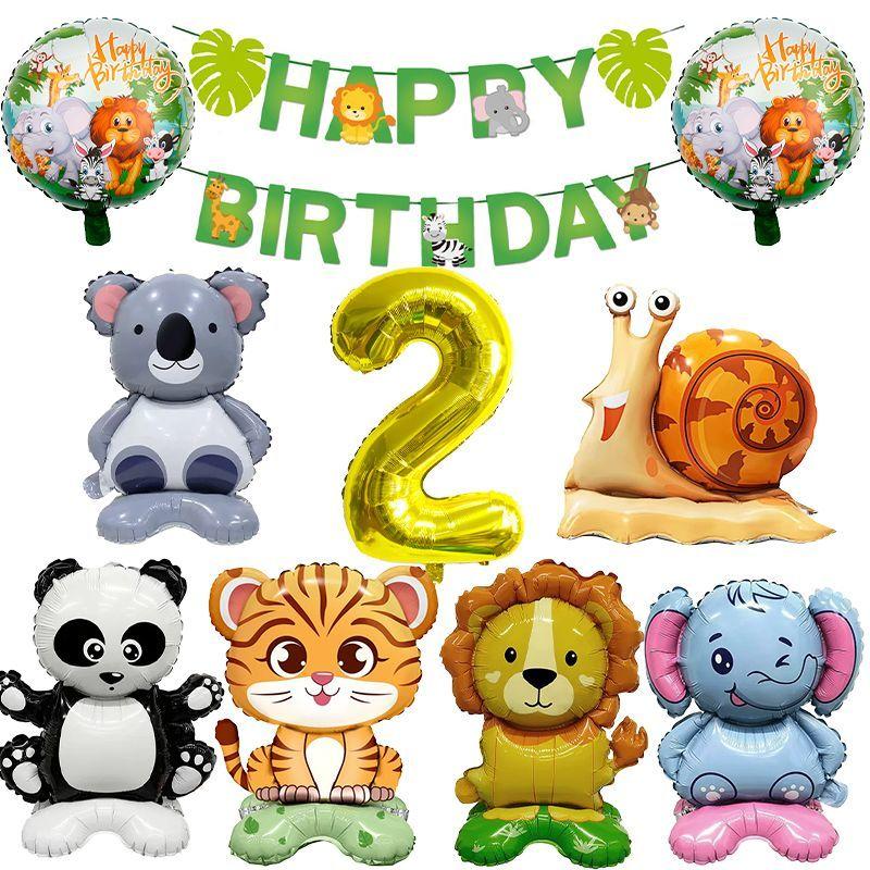Animal-themed Cartoon Panda and Tiger-shaped Balloons Set for Children's First Birthday
