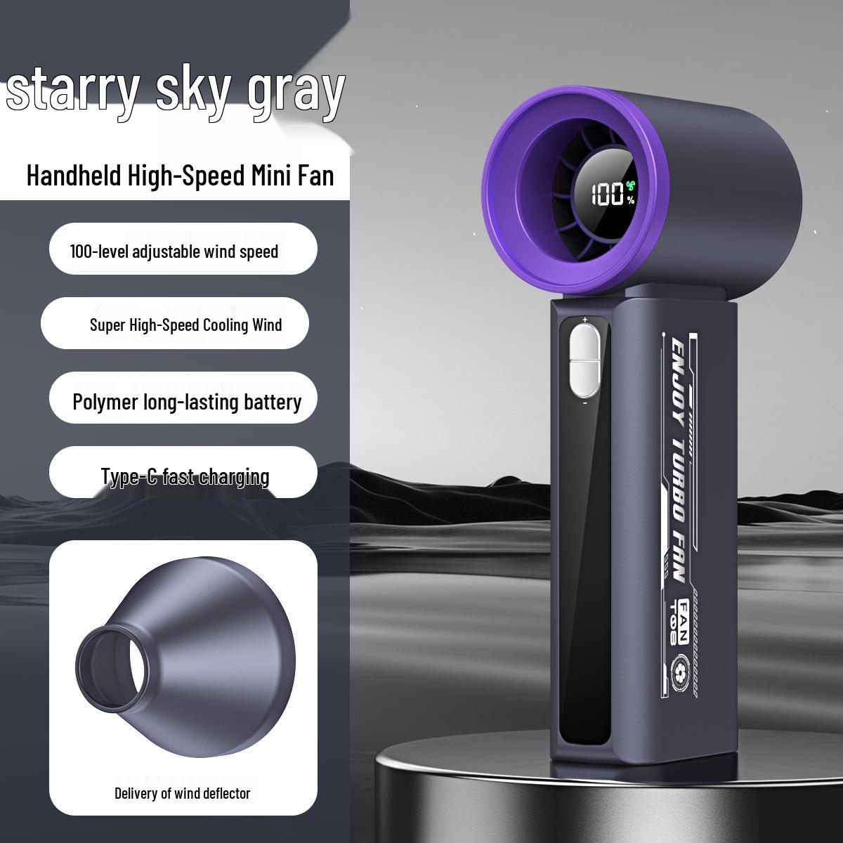 T08 High-Speed USB Rechargeable Mini Handheld Turbine Fan with Digital Display *