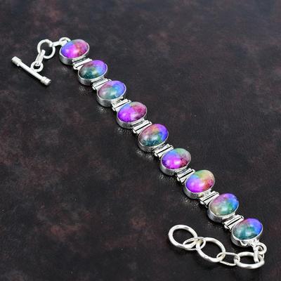 Vaivorykštės Saulės Kvarco Druzės Apyrankė Tikro Akmens Papuošalai 925 Sterlingo Sidabro Apyrankė Reguliuojamo Grandinėlės Apyrankė Rankų Darbo Apyrankė Dovanoms