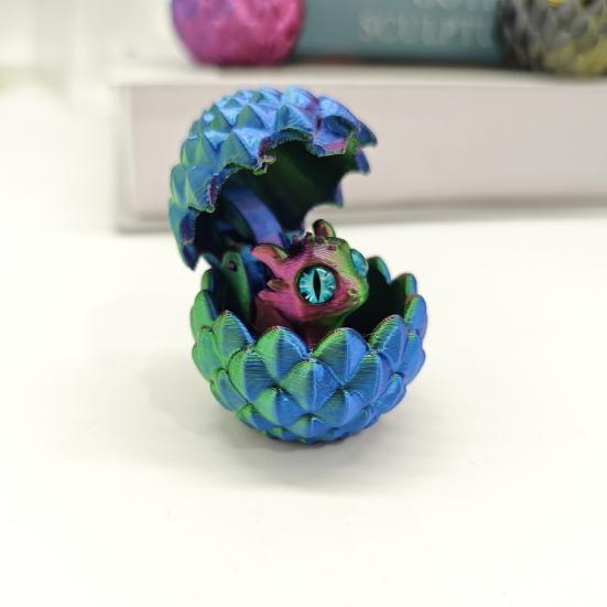 2Pcs 3D Printed Dragon Egg Figurine Movable Joints Dragon Figure Fidget Toy Dragon Egg with Articulated Dragon Inside Decoration Ornament