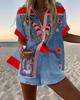 Linglong hemp European and American personality bright digital printing new casual summer top women's suit two-piece set