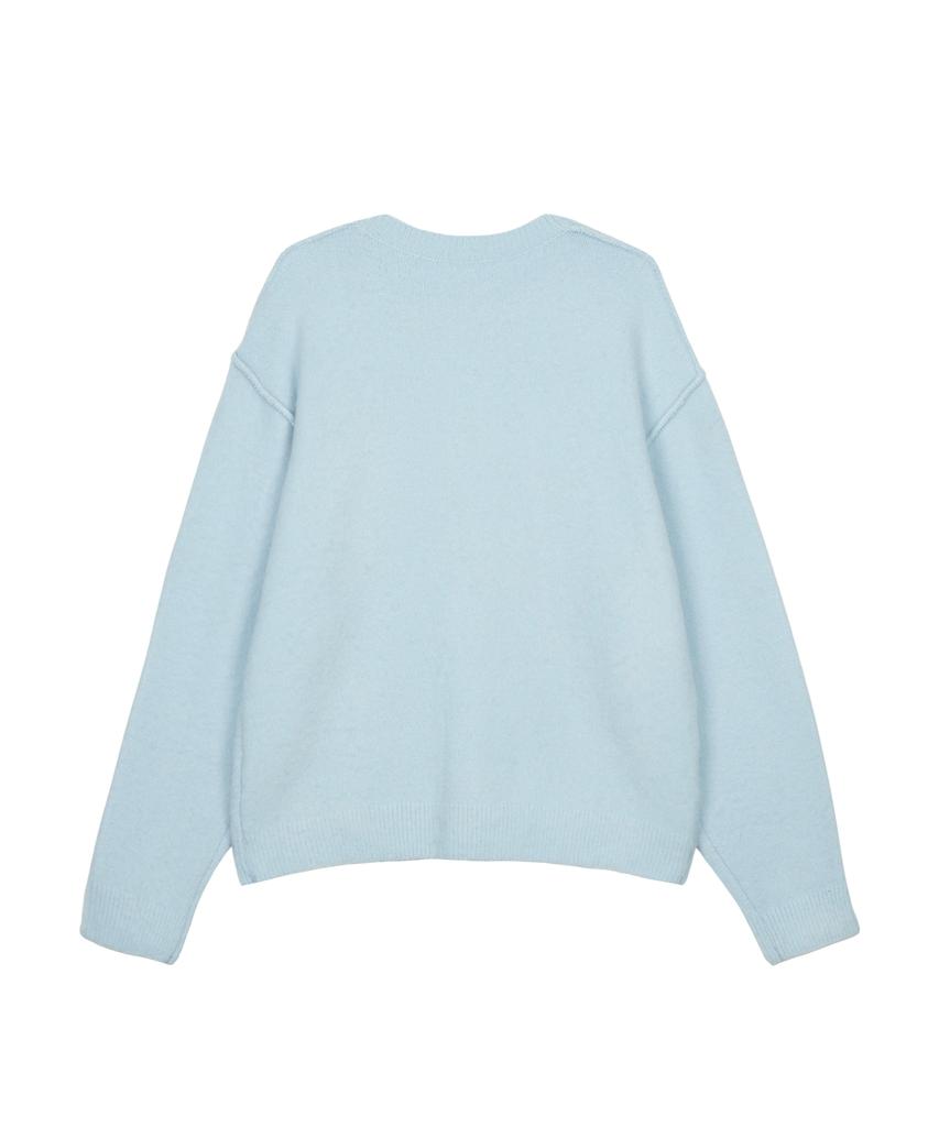 Guvo Out Seam Round-Neck Cardigan, Sky-Blue