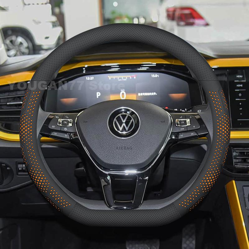 Leather Car Steering Wheel Cover For Volkswagen POLO 2024 2015-2025 T-Cross 2025 Ultra Thin Auto Steering Wheel Accessories