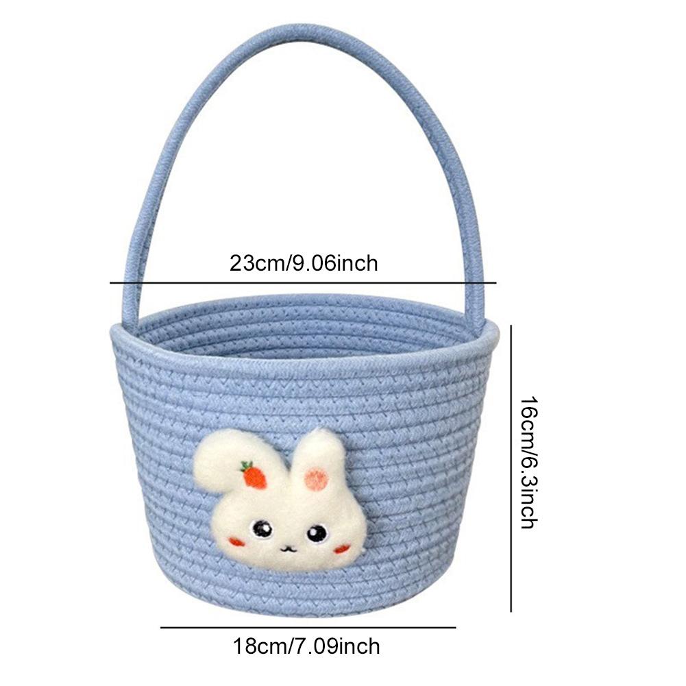 Easter Basket with Handle Hand-Woven Bunny Gift Basket Cotton Thread Easter Gift Storage Basket Cute Bunny Basket for Kids Gifts