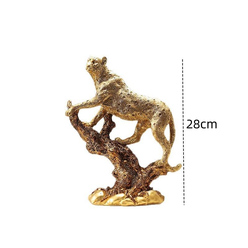 Luxury Golden Leopard Statue on Branch, 28CM Resin Cheetah Sculpture, Elegant Wild Animal Figurine for Modern Home and Office