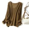 Women's Autumn Winter New Hollow Out Knitwear Solid Color Minimalist Loose Versatile Slim Fit Long Sleeve Sweater Base Layer Top