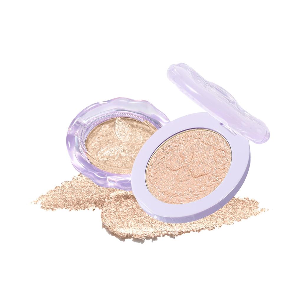 NovoUnow Highlight Powder - Creates a Sculpted, Smaller-looking Face with Pearlescent Shimmer and Butterfly Embossed Detail. Natural Highlighter for